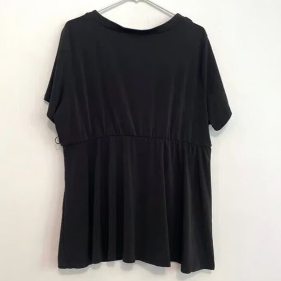 NEW NWT TORRID 3 Plus Size Jersey Knit Faux Wrap Top Black Short Sleeve NO BELT - Picture 4 of 5